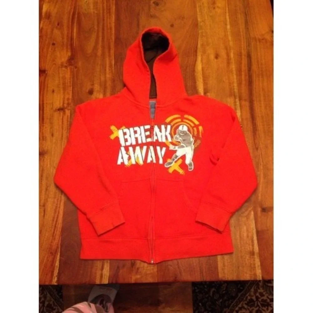 Boys Size 8 Old Navy Orange Hooded Jacket With Football Design!